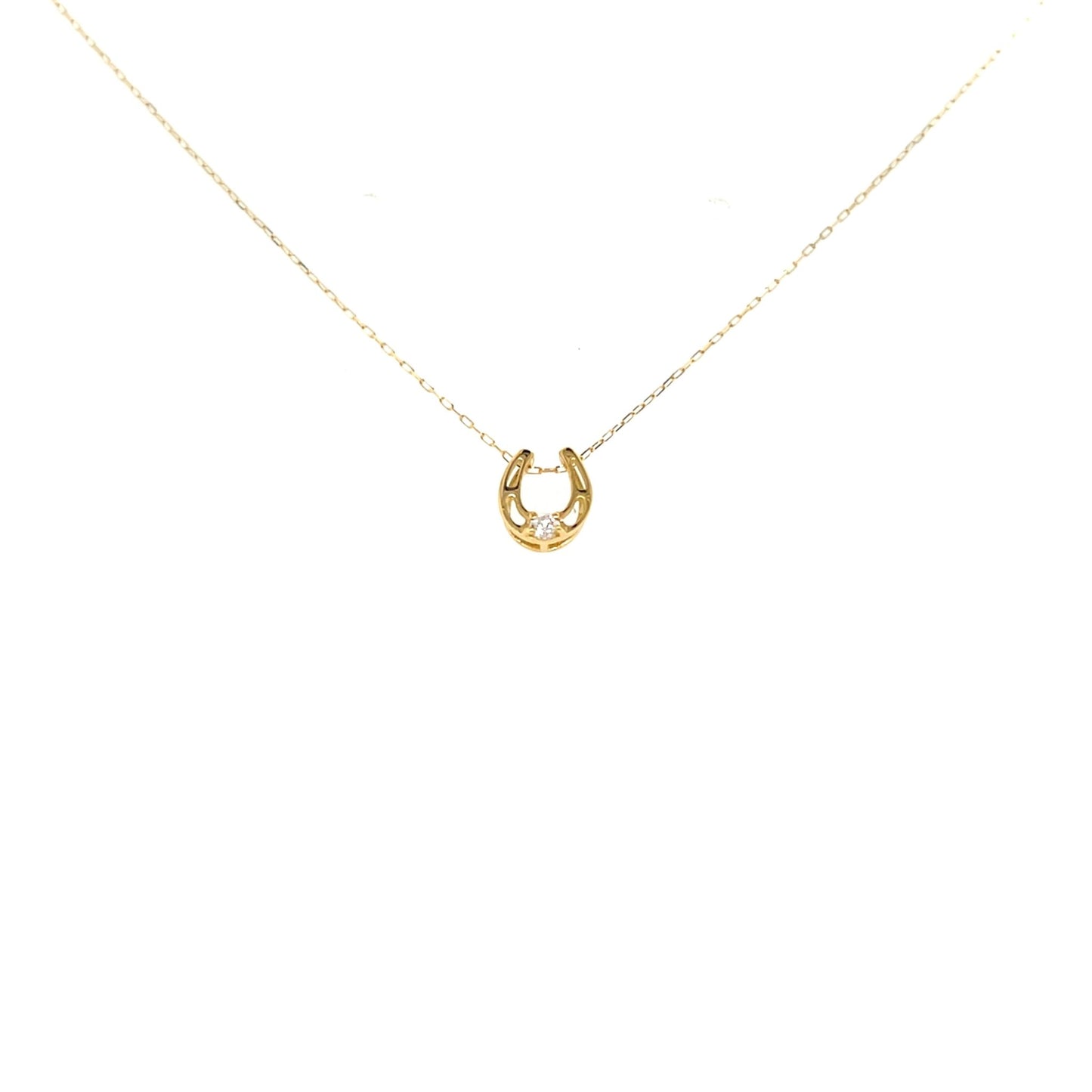 Single Dia Hollow Horseshoe Necklace 0.03ct - JMW Jewelry Wholesale