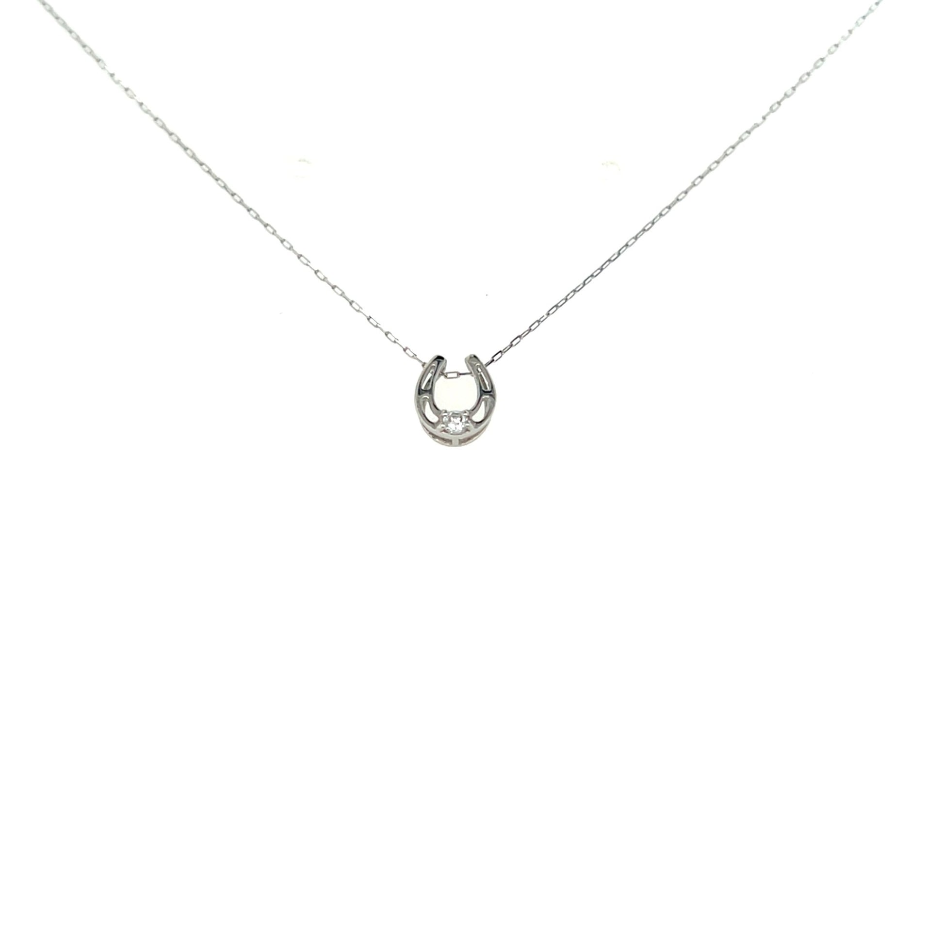Single Dia Hollow Horseshoe Necklace 0.03ct - JMW Jewelry Wholesale