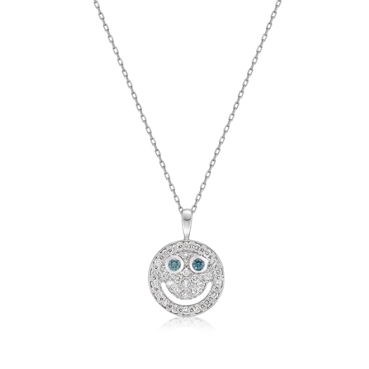 Treated Blue Dia Smiley Face Necklace 0.03/0.15ct - JMW Jewelry Wholesale