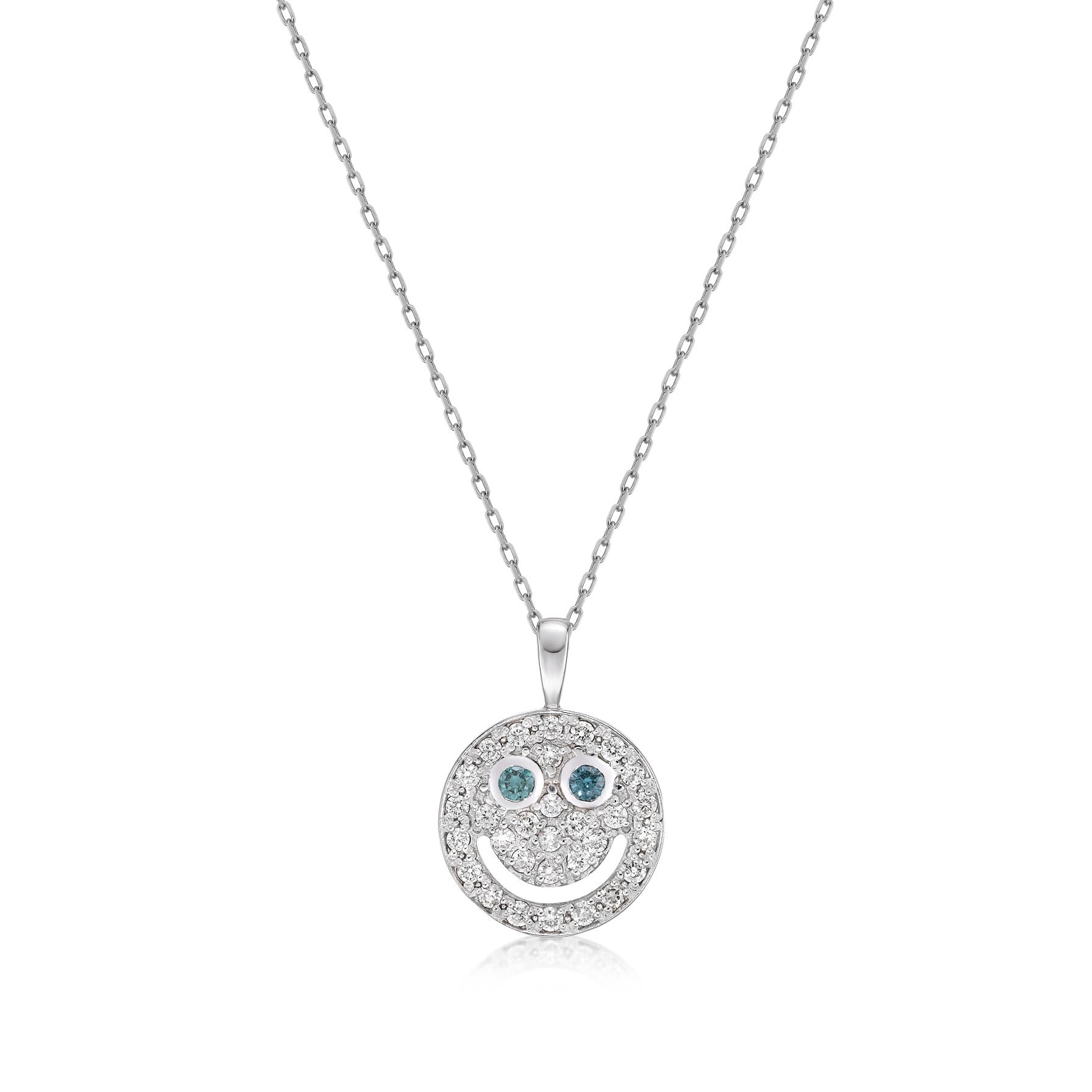 Treated Blue Dia Smiley Face Necklace 0.03/0.15ct - JMW Jewelry Wholesale