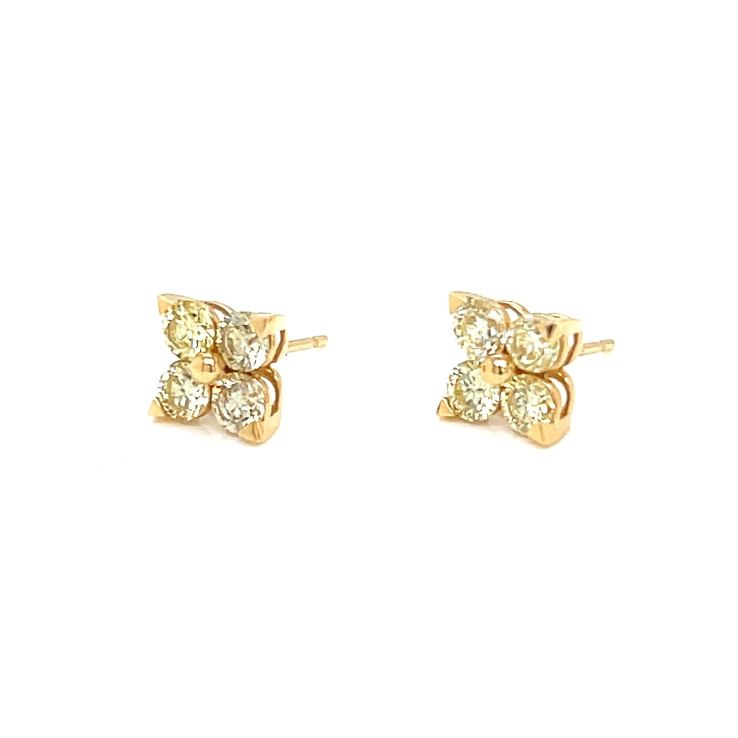 Yellow Diamond Four petal Flower Earrings 0.8ct - JMW Jewelry Wholesale
