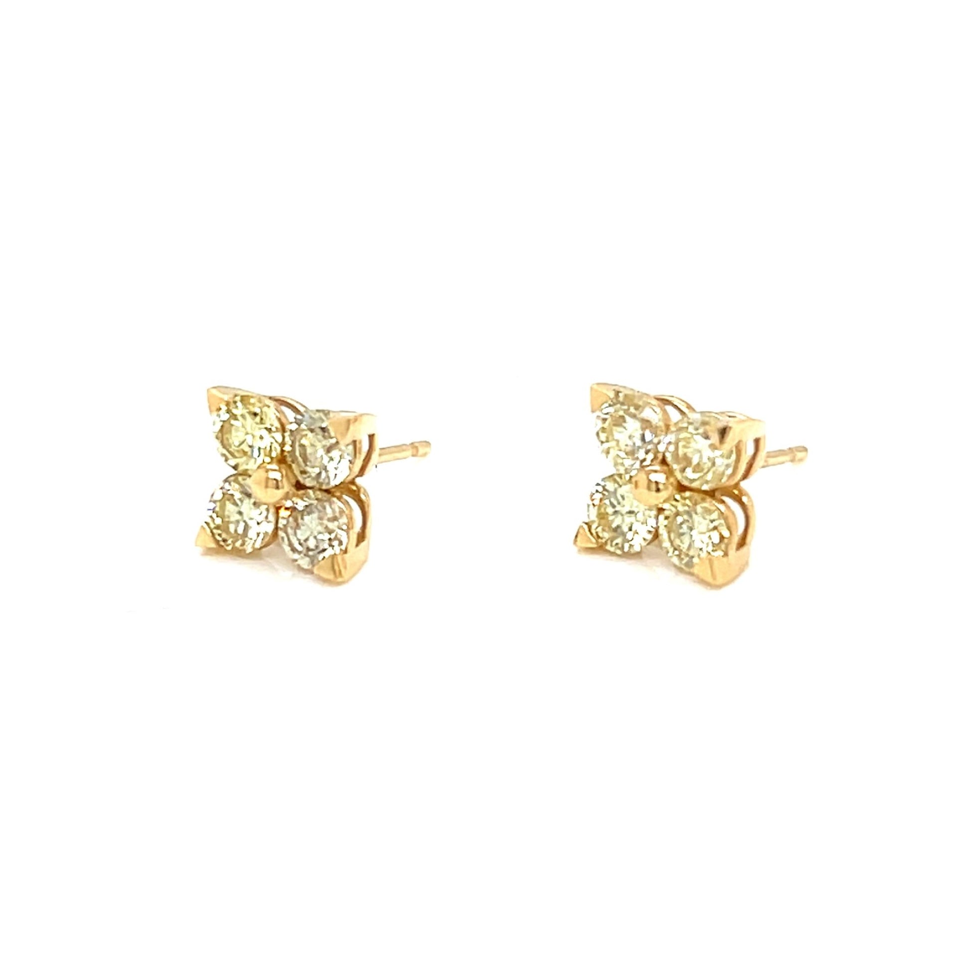 Yellow Diamond Four petal Flower Earrings 0.8ct - JMW Jewelry Wholesale