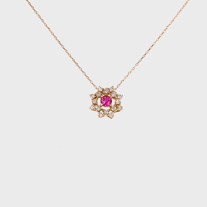 Flower Birthstone Necklace 0.16ct (Jul - Ruby)
