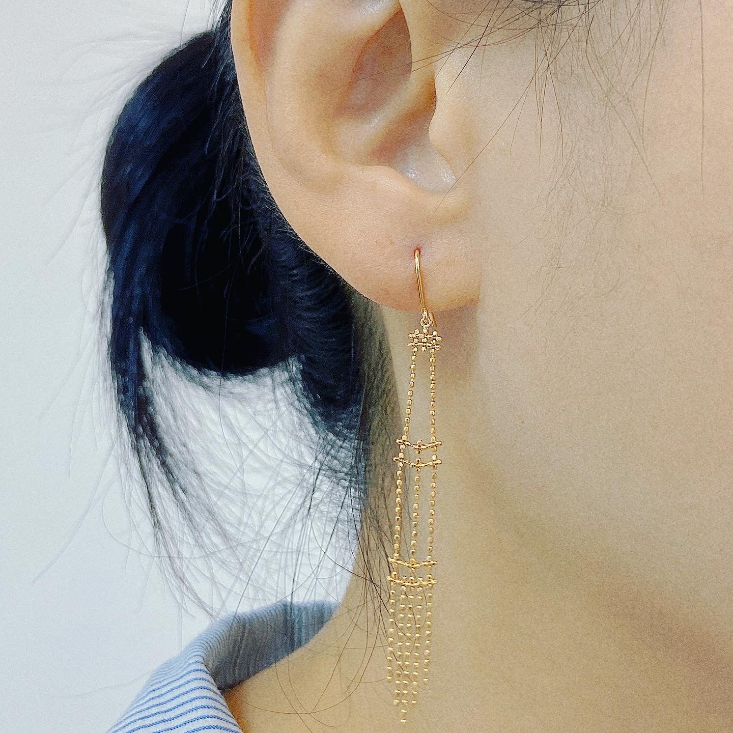 Gold Beads Long Drop Earrings