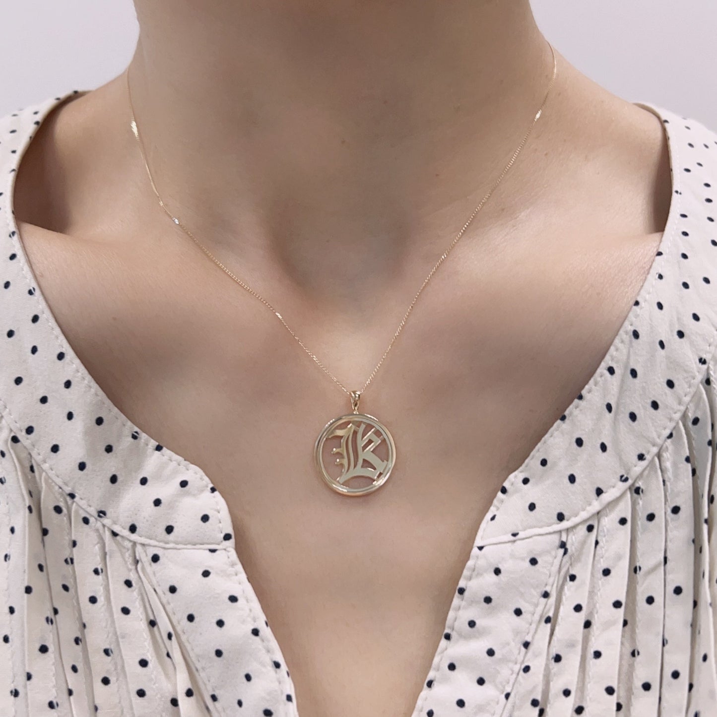 Gold Round Initial K Necklace