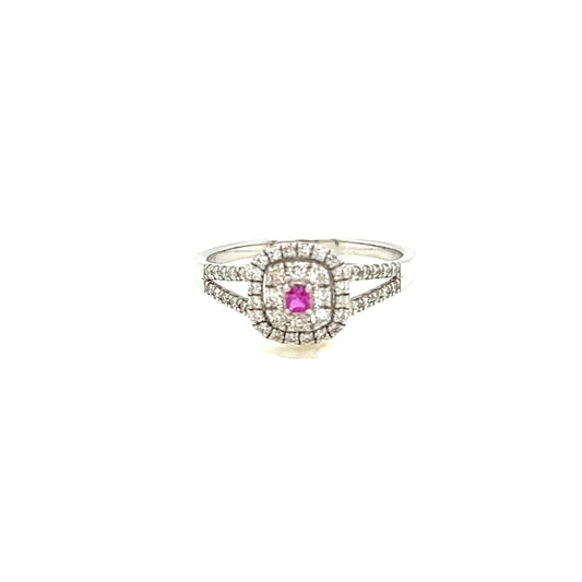 Square Shape Pink Sapphire Pave ring 0.05/0.32ct