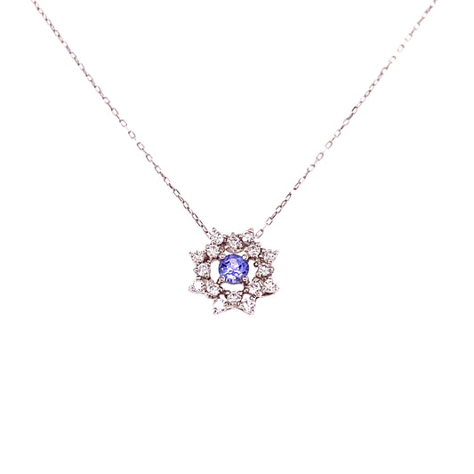 Flower Birthstone Necklace 0.16ct  (Dec - Tanzanite)
