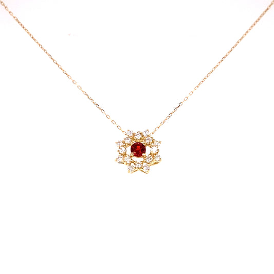Flower Birthstone Necklace 0.16ct (Jan - Garnet)