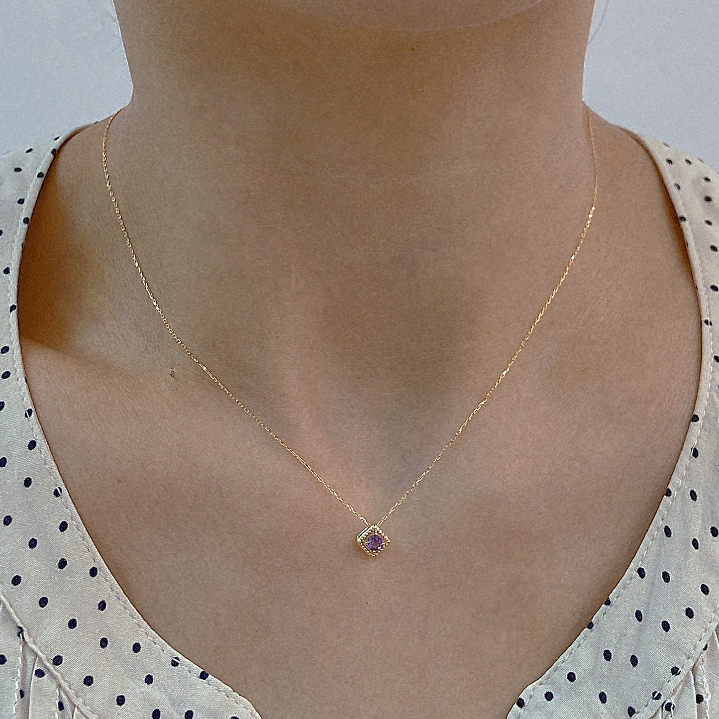 Rhombus Birthstone Necklace (Feb - Amethyst)
