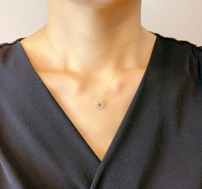 Flower Birthstone Necklace 0.16ct (Sep - Sapphire)