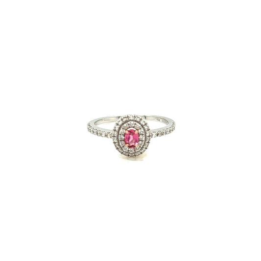 Oval Shape Pink Tourmaline Pave ring 0.14/0.34ct