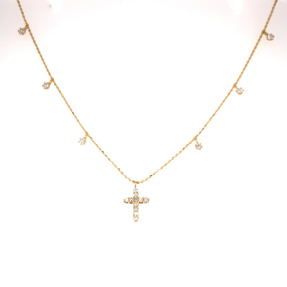 Station Cross Necklace 0.1/0.2ct
