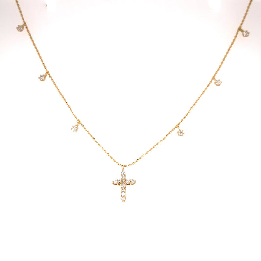 Station Cross Necklace 0.1/0.2ct