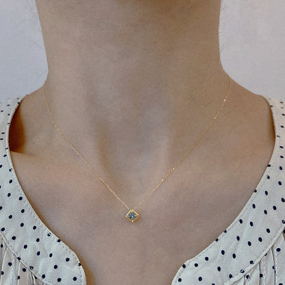 Rhombus Birthstone Necklace (Mar - Aquamarine)
