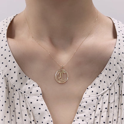 Gold Round Initial C Necklace