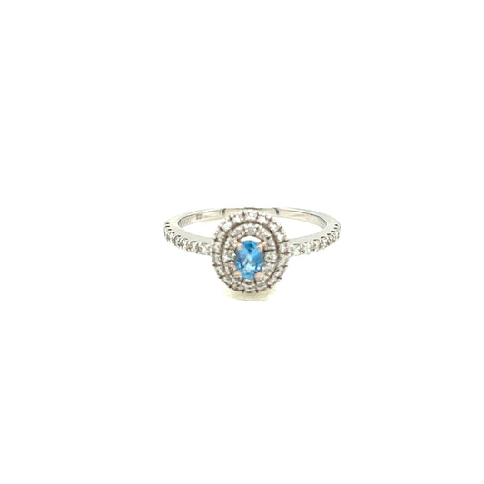 Oval Shape Aquamarine Pave ring 0.14/0.34ct