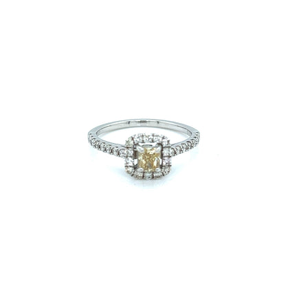 Four claw Yellow Dia Square Pave ring 0.3/0.45ct