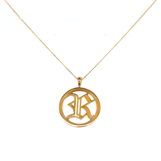 Gold Round Initial R Necklace