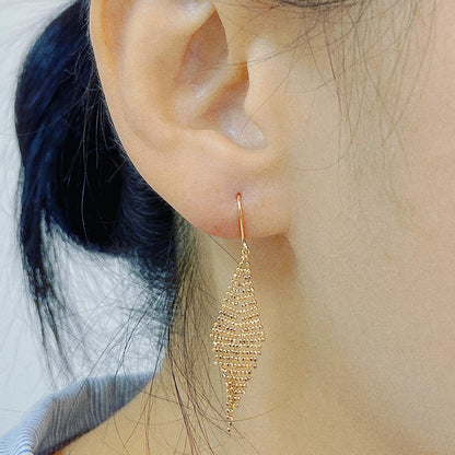 Gold Beads Rhombus Shape T Drop Earrings